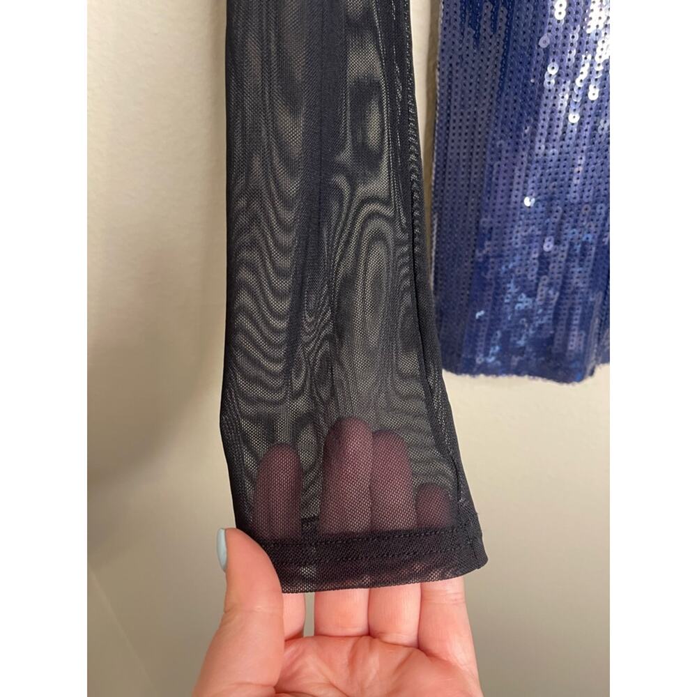 Maeve by Anthropologie Long-Sleeve Sheer Sequin Top in Black and Blue M - Picture 6 of 9
